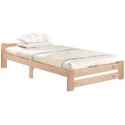 OKWISH Massivholzbett 90x200 cm aus Kiefer mit Kopfteil und Lattenrost–stabile Konstruktion und elegantes Design Natur