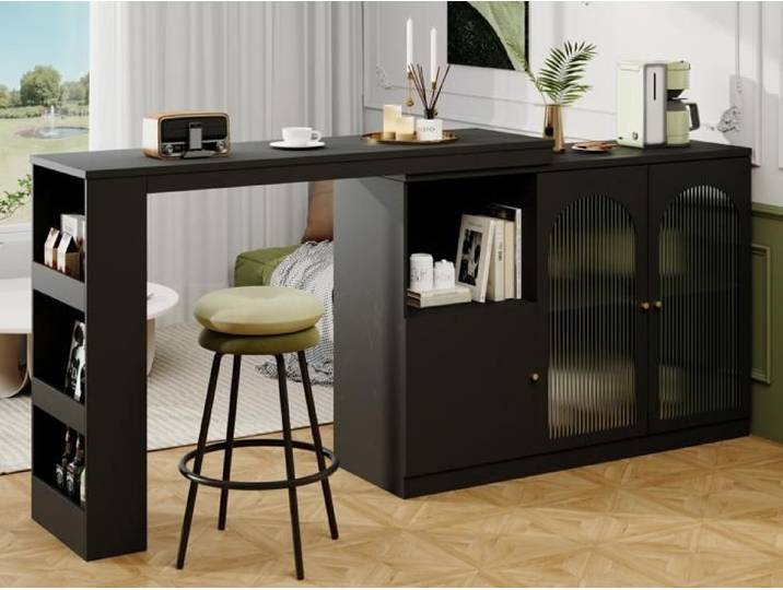 Meuble bar rotatif en MDF - grand espace de rangement - style contemporain - Mange-Debout - Noir