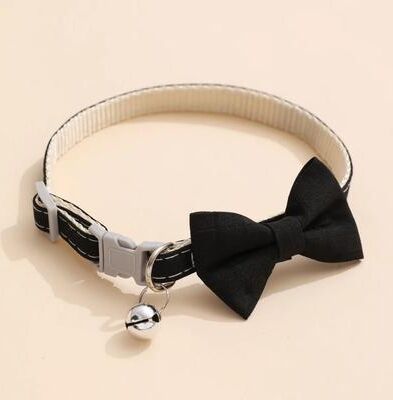 Inspired Finds Elegant Bow Bell Pet Collar For Cats & Small Dogs Adjustable Cute Everyday Neck Accessory black