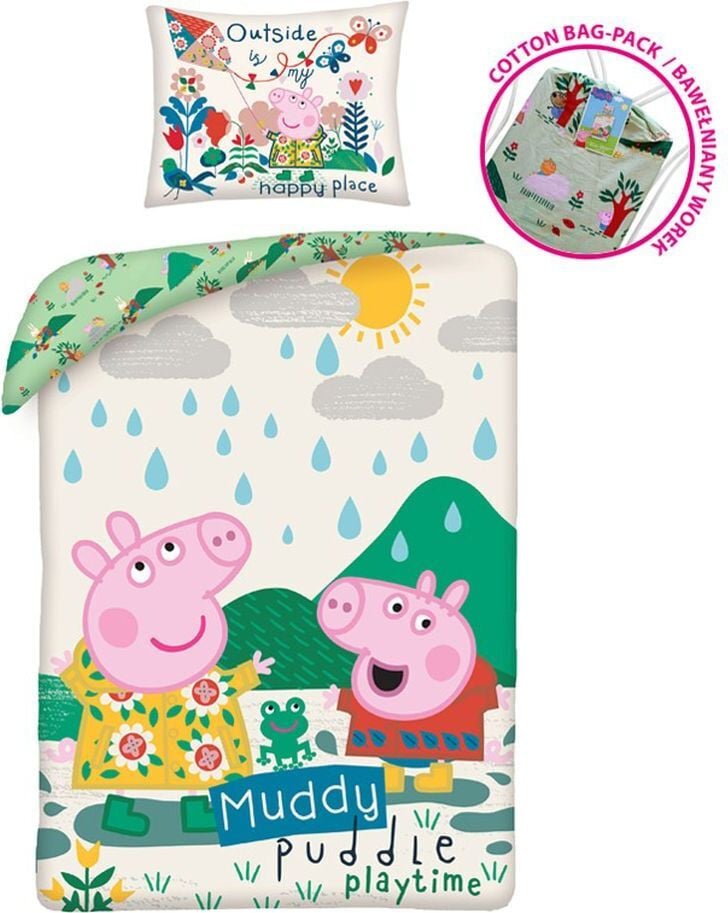 Peppa Pig Peppa Wutz beddengoedset van biologisch katoen, 140 x 200 cm en 90 x 90 cm