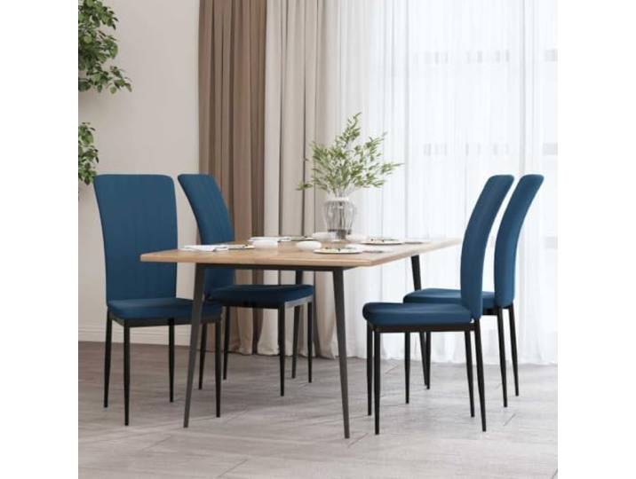 HMDNGOUT Esszimmerstühle 4 STK. Blau Samt Eisenrahmen, Schaumstoffpolsterung, Rückenlehne, samtweicher Bezug, 110 kg pro Sitzplatz, Montageanleitung inklusive