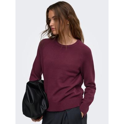 Strickpullover ONLY "ONLPRINCESS LS O-NECK RAGLAN KNT NOOS", Damen, Gr. S, lila (fig), Strick, Obermaterial: 50% Viskose, 27% Nylon, 23% Polyester, unifarben, regular fit normal, Rundhals, Pullover Strickpullover, Viskosemischung, regular fit