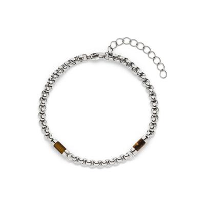 Armband S.OLIVER "Schmuck Geschenk Edelstahl Basic Stones", silber (edelstahlfarben, braun, braun), Armbänder, Herren, 22cm, Edelstahl, Armband, mit Tigerauge