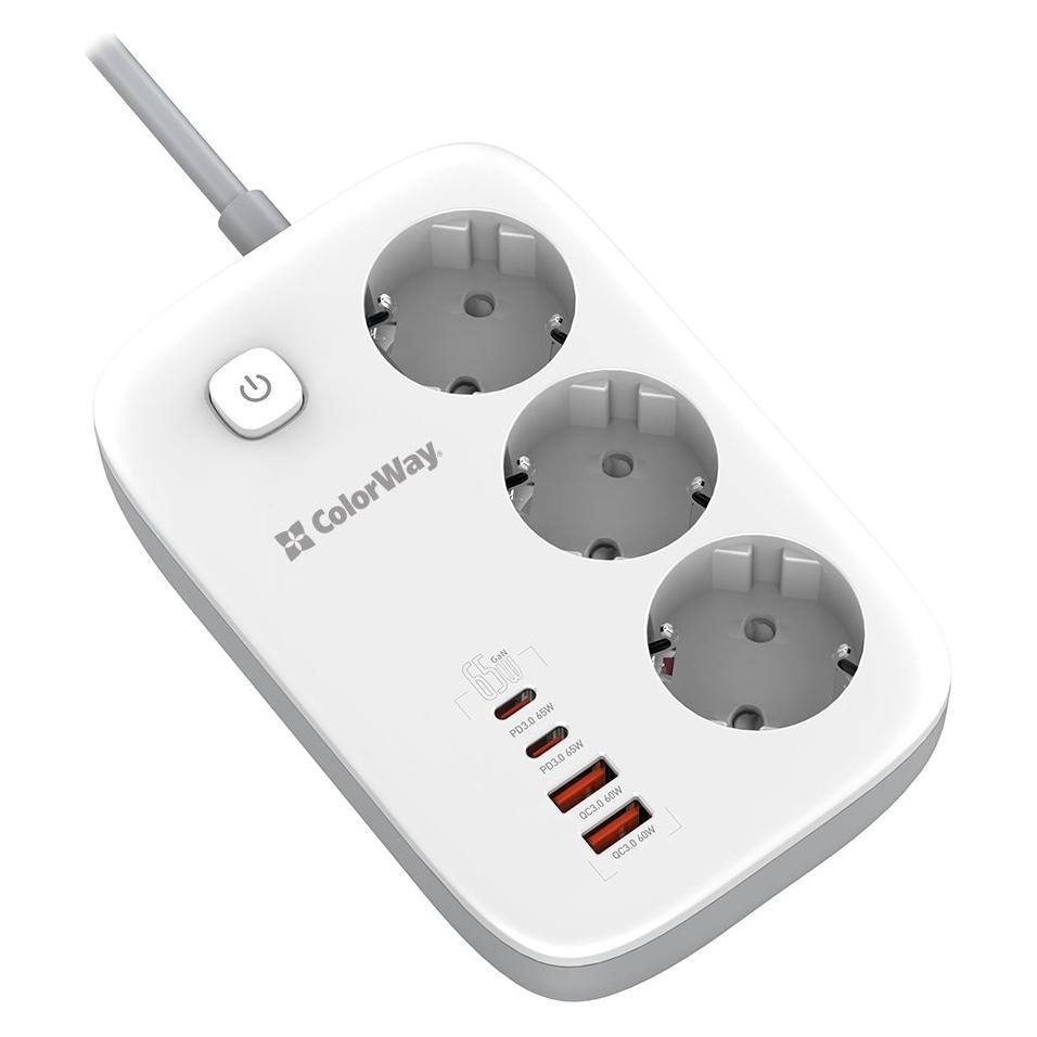 Colorway Cable Power Socket | CW-CHE34PDW (3x, CEE 7/3, USB-A, USB-C, 2 m) (CW-CHE34PDW)