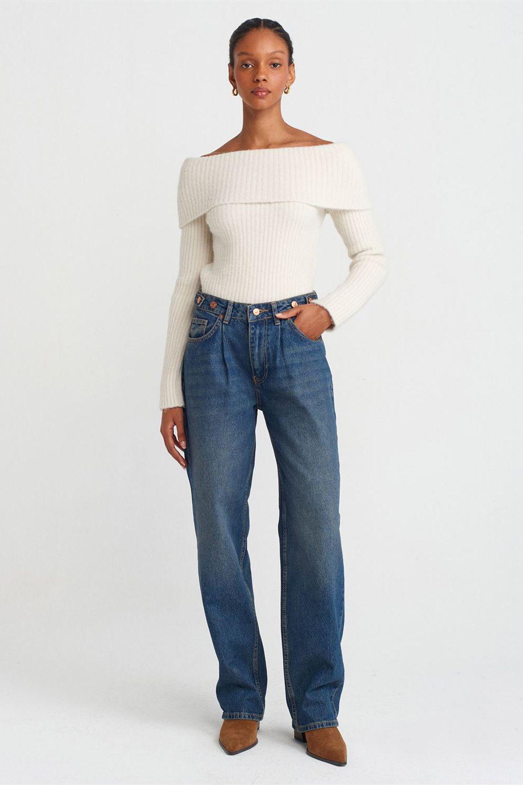 Hochtaillierte Weite Denim Jeans