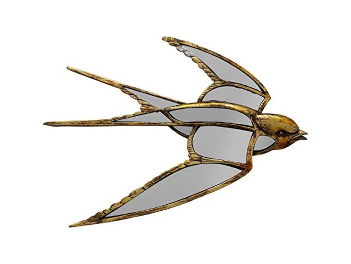 Kare Design Wandobjekt Swallow Mirror, Gold, Wandschmuck, Schwalben Motiv, Vintage, 25x37x3 cm (H/B/T)