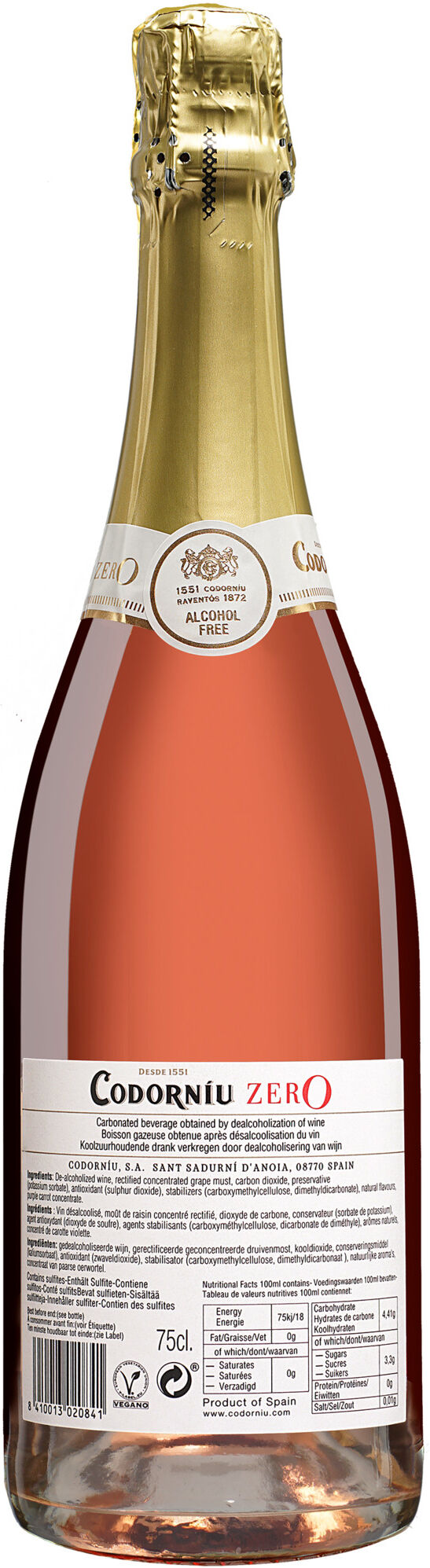 Codorníu Zero Rose 0% Vol. Süß aus Spanien