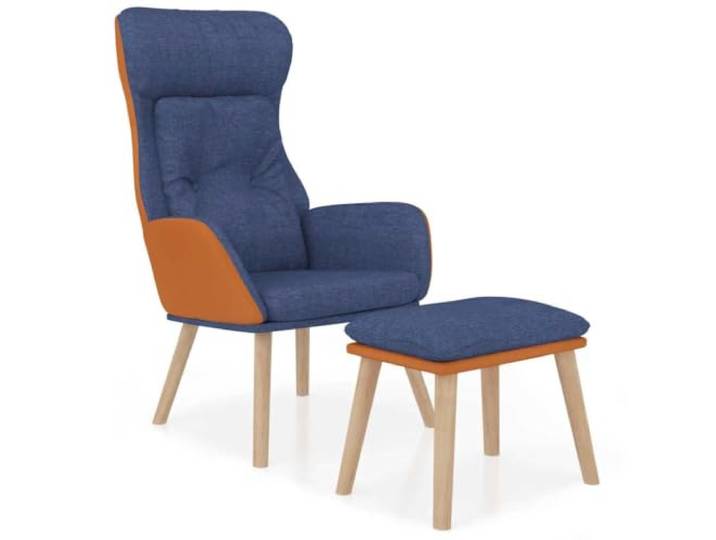 Blau Sessel mit Fußablage aus Kunstleder und Textil, Massivholz Metallrahmen, fleckenabweisend, atmungsaktives Gewebe, gutes Aussehen, stabile Konstruktion