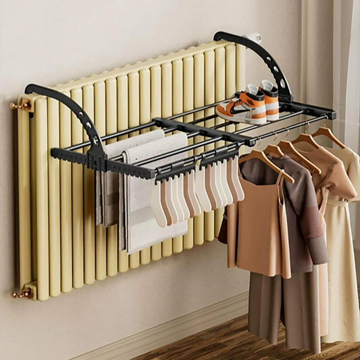 Wit Radiator Droogrek - Uitschuifbaar en Verstelbaar tussen 50-80 cm - Inclusief Sokkenclips