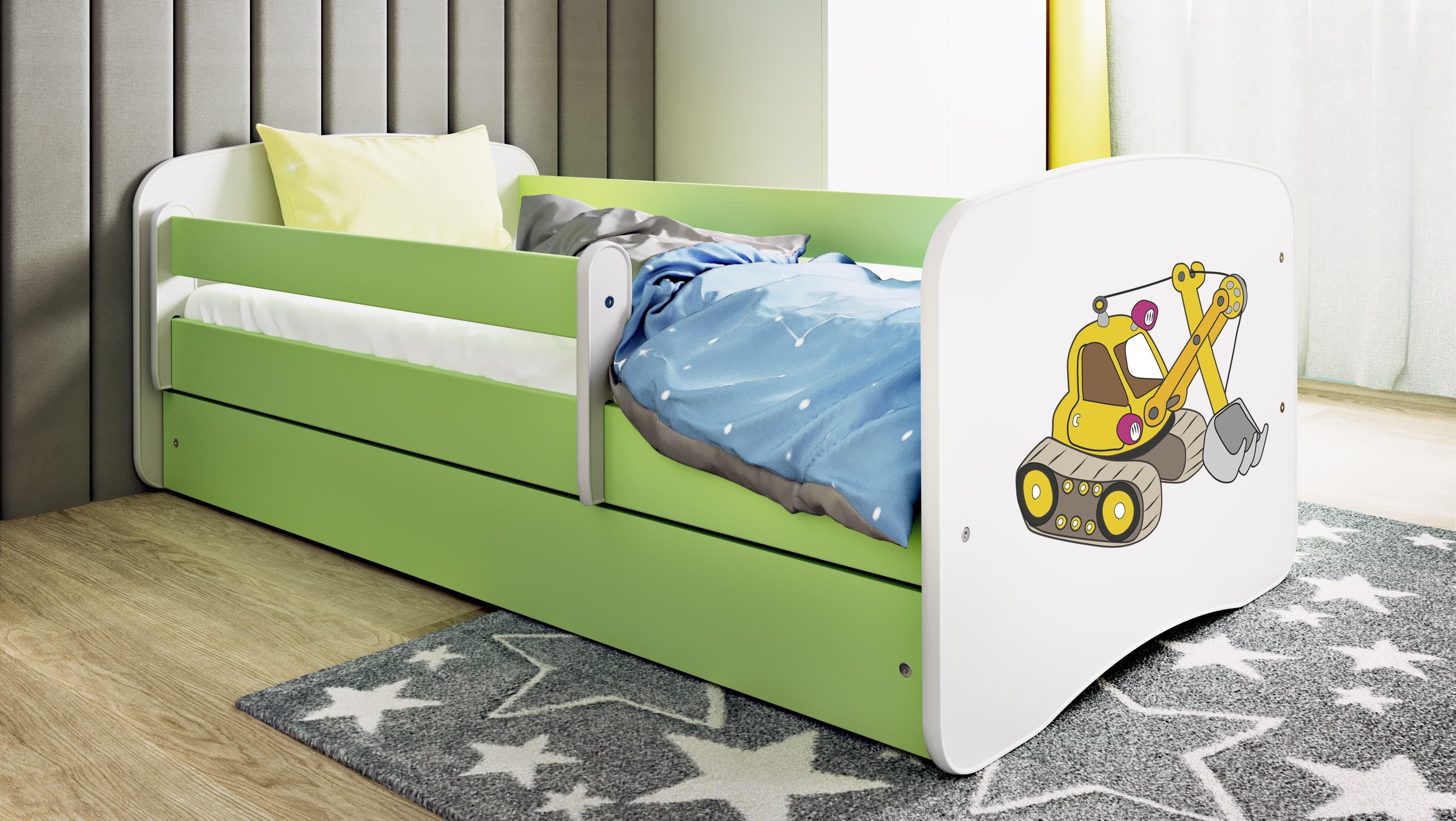 Kinderbett Jugendbett Bagger 70x140, 80x160, 80x180 cm - Komplettset mit Matratze, Schublade & Rausfallschutz