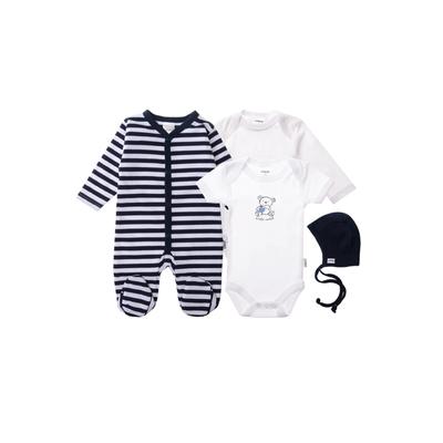 Erstausstattungspaket LILIPUT "Hello World", Mädchen, Gr. 50/56, blau (dunkelblau, weiß), 100% Baumwolle, KOB Set-Artikel Erstausstattungspaket, 4er-Pack aus weichem Baumwoll-Material