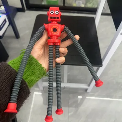 DynamicDeals Sensory Pop Tube Robot Suction Cup Toy For Kids Stress Relief And Creative Play red