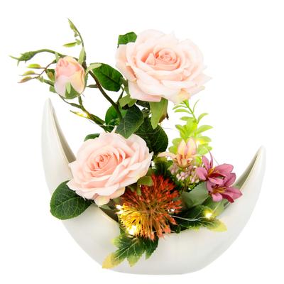 Kunstblume I.GE.A. "Arrangement 'Rosen' in Vase", rosa, B:23cm H:30cm L:9cm, Polyester, Kunstpflanzen, In Keramikvase Blumengesteck Mittelstücke Hochzeitsdeko Deko Tischdeko