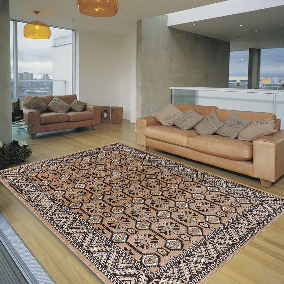 Brayden Studio Rectangle Floral Flatweave Area Rug Beige Rectangle 220cm x60cm