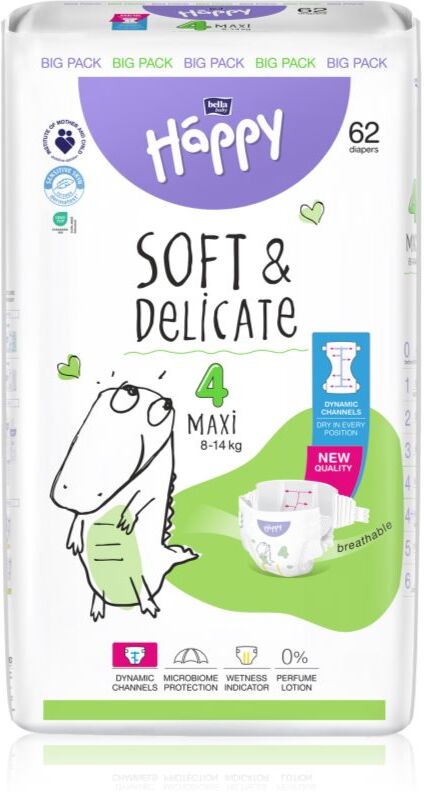 BELLA Baby Happy Soft&Delicate couches jetables équipées de canaux Maxi 8-14 kg 62 pcs
