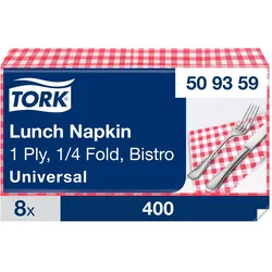 Tork Bistrored Lunchserviette, 1/4-Falz, 1-lagig, 33 cm × 33 cm, 8 × 400 Serviet...