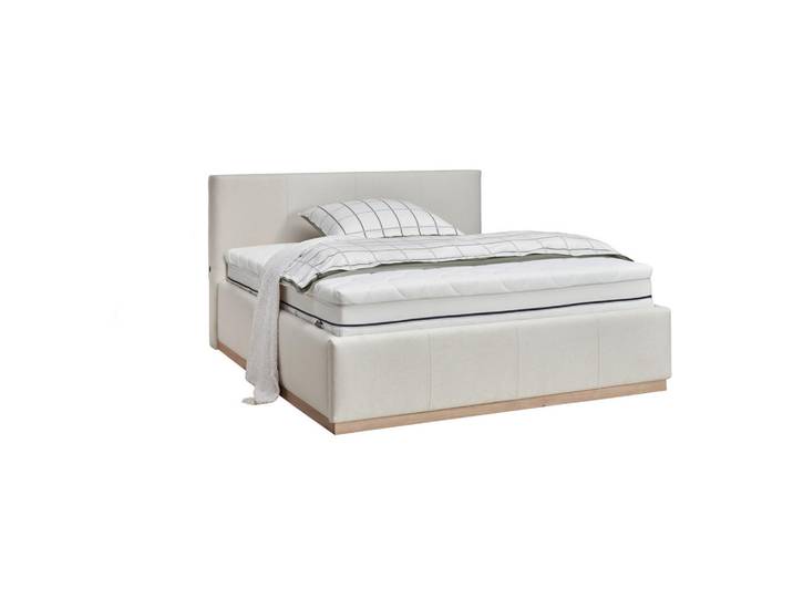 Lomoco Polsterbett, Creme, Birke, Sperrholz, 2-Zonen, warmweiß, 160x200 cm, Made in EU, Bettkasten, Lattenrost, gepolstertes Kopfteil, Schlafzimmer, Betten, Polsterbetten