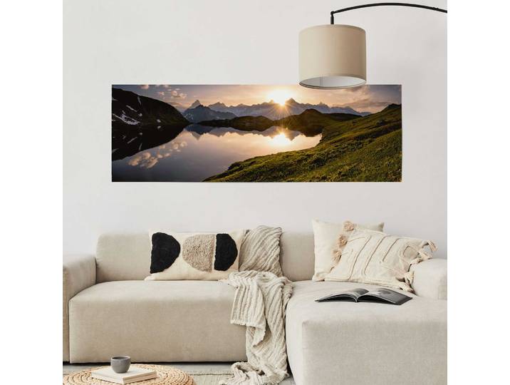 Poster Lac au coucher du soleil Matériau : Papier Motif : Paysages & montagnes Multicolore/Multicolore 53 x 158 x 0cm