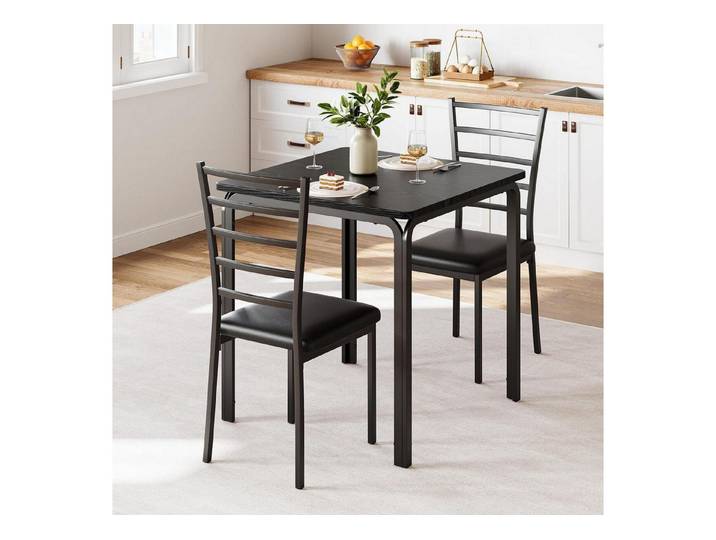 LuxusKollektion Küchentisch Esstisch Set 3teilig Metall Holz 2 Stühle gepolstert Schwarz (1-St)