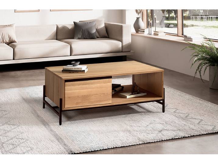 Couchtisch 110x75cm 'Veneza' Wildeiche & Metall schwarz