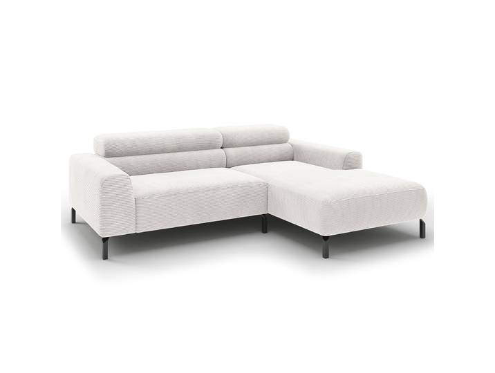Ecksofa Longchair opt Funktion Weiß Cordstoff Catia 223cm Longchair davorstehend rechts Kopfstütze verstellbar