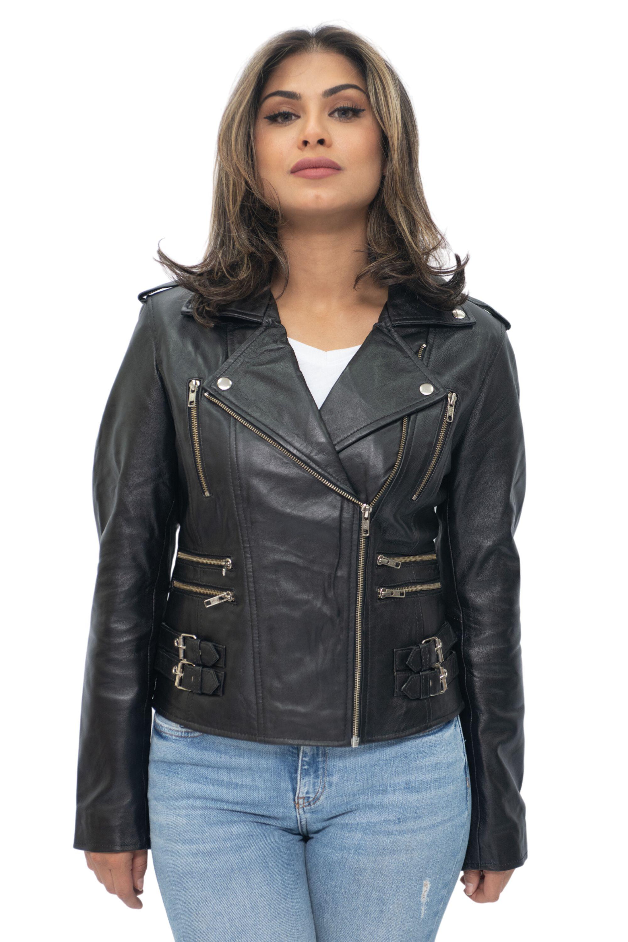 Damen Leder Vintage Brando Bikerjacke-Orlando