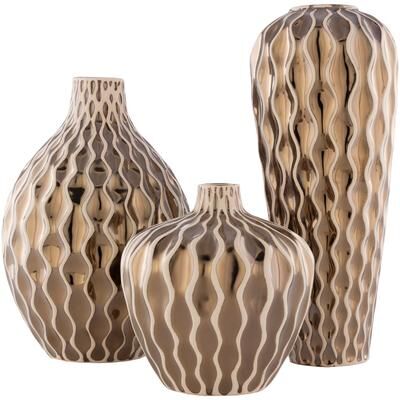 Livabliss Mateo Modern Ceramic Outdoor Safe Vase Set (3 Pieces)
