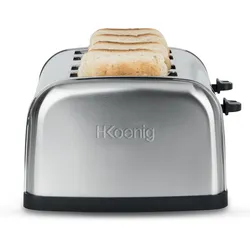 H.Koenig 4-Scheiben-Toaster TOAS14 Toastkammern, Vintage, Edelstahl, 7 Positionen, Auftauen, Schnell, Einfache Reinigung, 1500W, Silber, Klasse A+