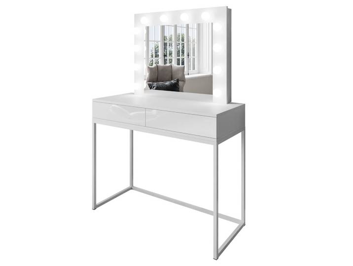 SCHMINKTISCH BLANCO LOFT mit Spiegel und Beleuchtung Weiß PUSH OPEN