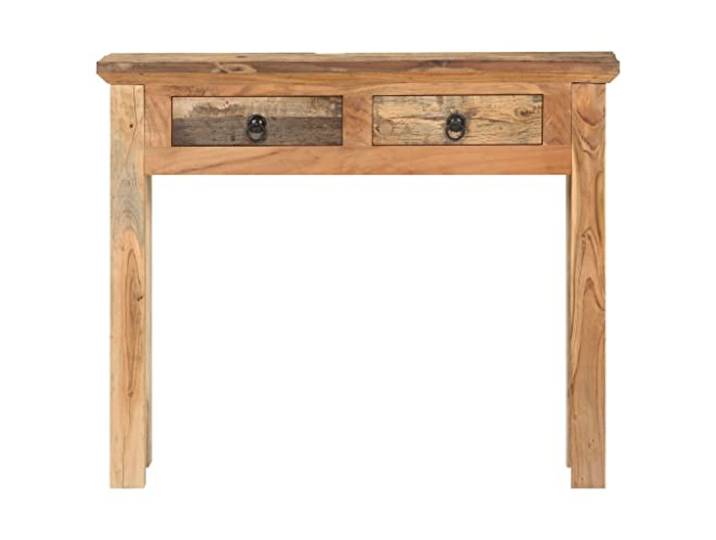 Konsolentisch 90,5x30x75 cm aus Massivholz Akazien und Regenholz, 2 Recyclingholz, rustikaler Charme, 2 Schubladen, stabile Ausführung, einzigartige Maserung für Flur und Wohnzimmer