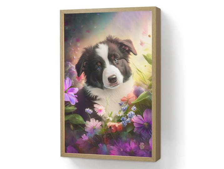 OnlyWow Nachttischlampe MIT Akku Welpe - Sonne - Blumen - Natur - Border Collie - Hund 40x60 cm, Violett, Rechteckig, LED integrated, 40x60x8 cm, Lampen & Leuchten, Innenbeleuchtung, Nachtlichter