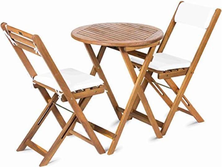Fieldmann FDZN 4003-T Balkonset,Balkonmöbel-2 Stühlen und Kissen und 1 Tisch, Naturholz, Braun