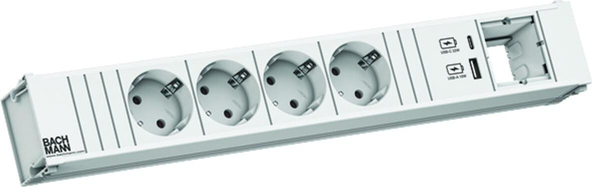 Bachmann Coni 4Xcee7/3 Stopcontact met 1Xusb A/C, 22W en GST18, Wit Ral9010