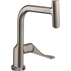 Hansgrohe AXOR Citterio Spültischmischer Select mit Ausziehauslauf, Edelstahl-optik, ComfortZone 230, Schwenkbereich einstellbar auf 110° oder 150°, Normalstrahl, Select-Knopf zum komfortablen An- und Abstellen des Wasserstrahls, MagFit magnetische Braus