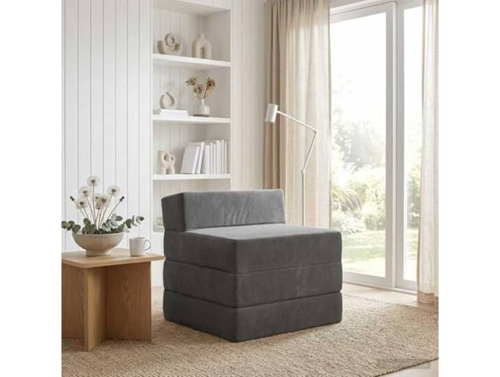 pokgdf Faltbares Schlafsofa Dunkelgrau 200x70x15 cm Polyester 2-in-1 Sitzsofa, Bodenmatratze, abnehmbarer Bezug mit Reißverschluss, Schaumstofffüllung, für Wohnraum