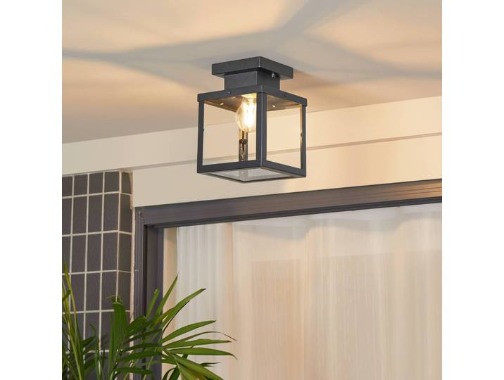 Lindby Außendeckenleuchte Mandus, schwarz, Edelstahl, 22cm Mandus Lindby, dimmbar, schwarz, Edelstahl, Modern, Deckenlampe