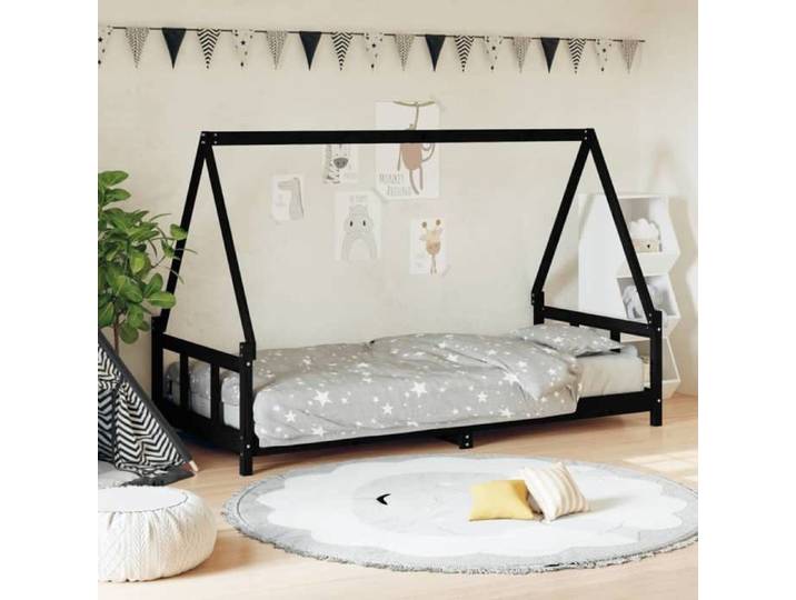 Solde - Mobilier Cadre de lit pour enfants noir 90x190 cm bois de pin massif DECO JA5153613