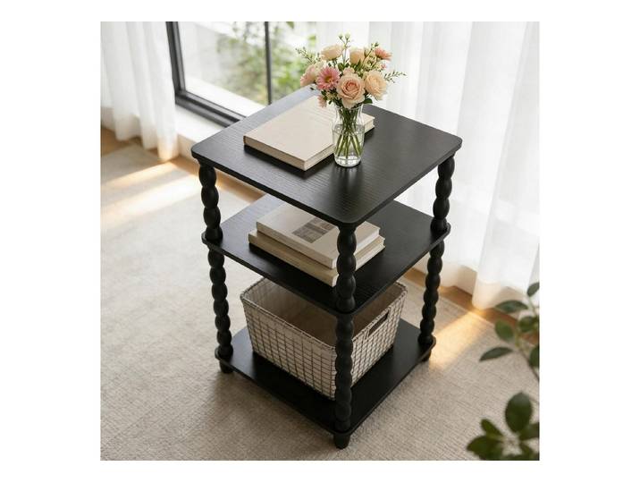 LuxusKollektion Beistelltisch Beistelltisch Massivholz schwarz 30x34x58cm (1-St)