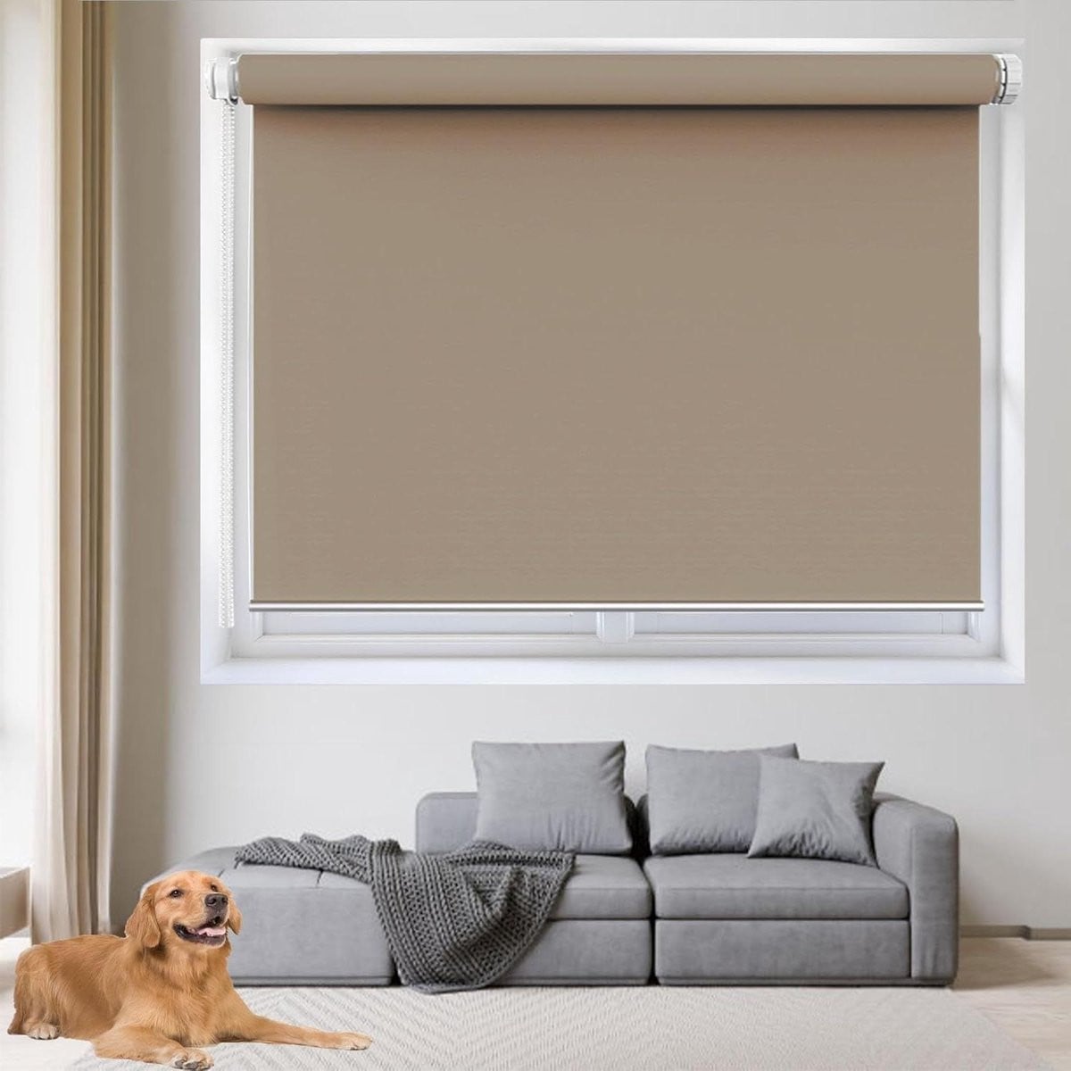 Merkloos Verduisterend Rolgordijn van Textiel - 100% Blackout - Bruin - B: 75 cm, H: 220 cm