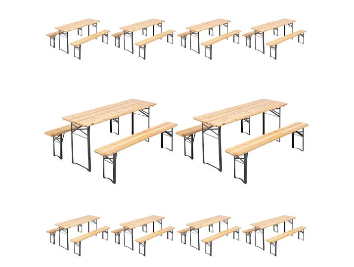 Bartisch und Holzbank-Set 180 cm – 10er-Set