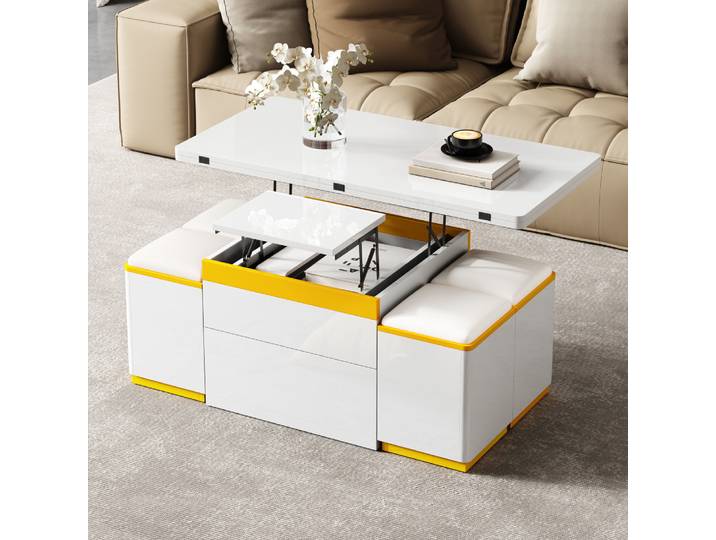 Table basse moderne blanche haute brillance, table d'appoint élégante, table basse réglable en hauteur, table à manger pliante, 100x50x43 cm