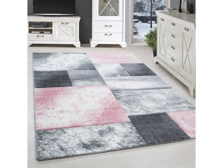 Tapis design moderne salon contours coupe Karting modèle noir gris rose [120x170 cm]