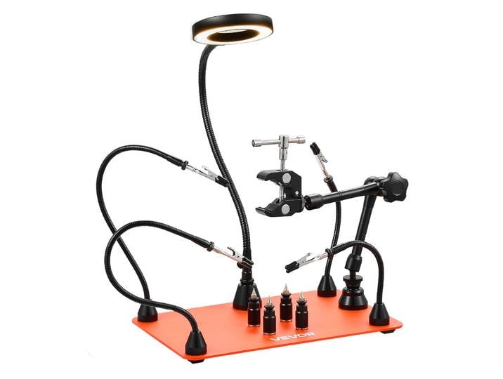 Vevor Troisieme Main Soudure A 4 Bras\, Station Aide De Soudage Magnetique\, Avec Lampe Loupe Led 3x\, 4 Piliers De Circuit Imprime\, Support De Pistolet A Air Chaud 360°\, Pour Reparations Electroniques