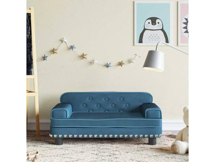 KQWQERT Kindersofa, Mini Couch aus Samt & Kiefernholz, Blau, 70x45x30 cm Weiche Polsterung, Stabiler Holzrahmen, Ideal für Kinderzimmer
