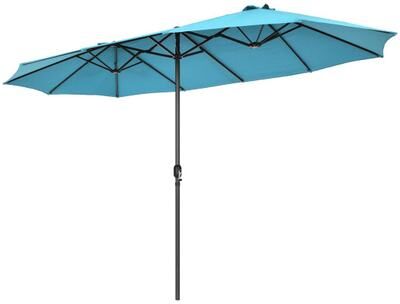 Costway 15 Feet Patio Double-Sided Umbrella with Hand-Crank System-Turquoise
