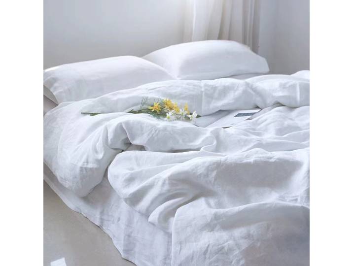 Ensemble de housse de couette en lin pur (1*Housse de couette + 2*Taies d'oreiller, sans garnissage), Ensemble de literie doux blanc pour l'été