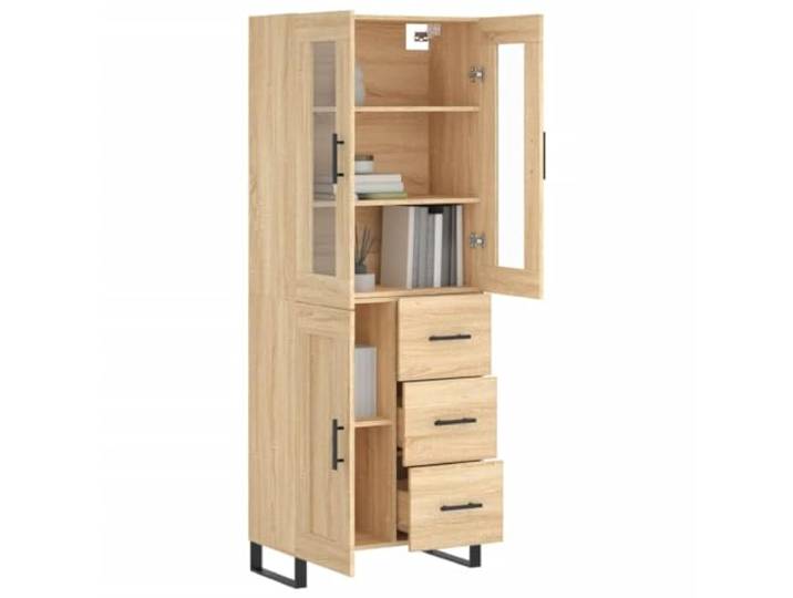 KTHLBRH Sideboard Eiche Sonoma 69,5 x 34 x 180 cm Holz mehrschichtig Füße aus Metall, großer Stauraum, praktische Tür, inkl. Glas