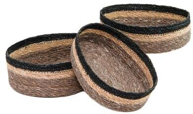IH Casa Decor 3Pc Oval Seagrass Basket Natural, Gray & Black
