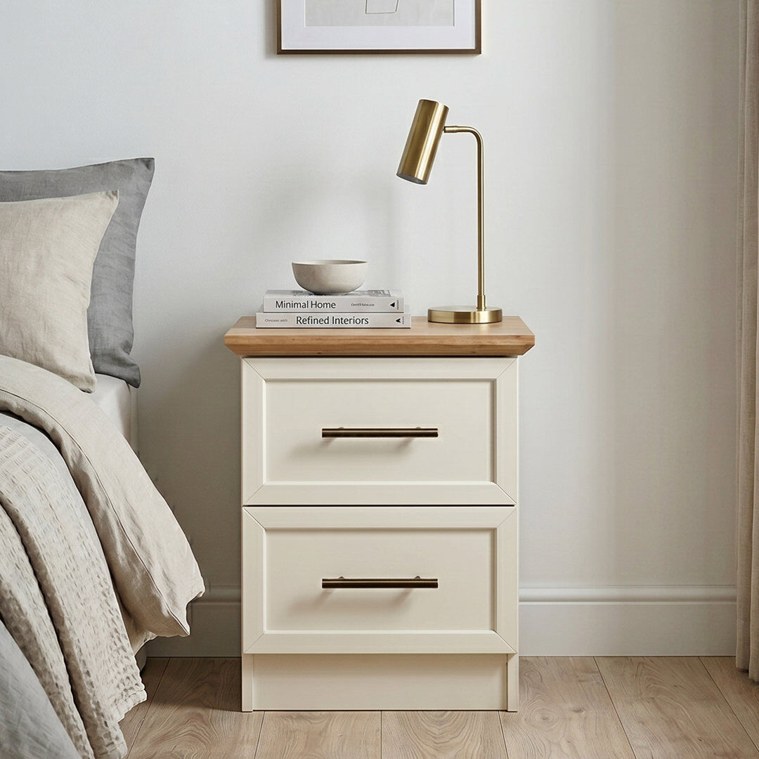 August Grove Cleverdon Feya 2 Drawer Bedside Table Ivory 50.8cm H X 39cm W X 38.8cm D