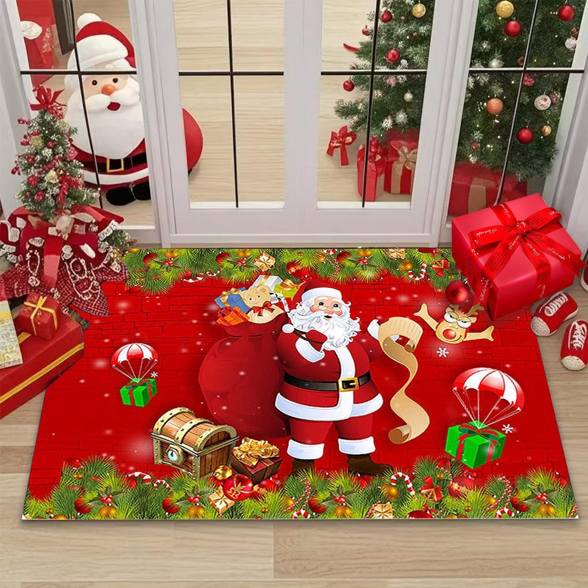 Wasbare antislip deurmat met kerstmotief voor woonkamer, keuken of badkamer